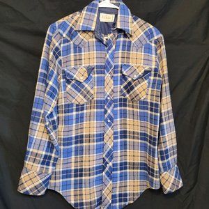 Vintage Blue Flannel Shirt Button Up Acrylic Hi Gear Made In Korea Size Small